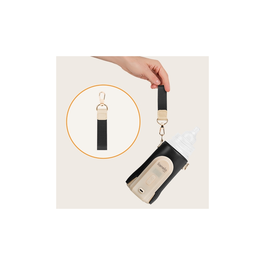 Lionelo - Oplaadbare flessenverwarmer THERMUP GO EVO 18W/5V zwart/beige