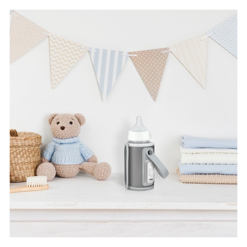 Lionelo - Oplaadbare flessenwarmer THERMUP GO 18W/5V Grijs/Zilver