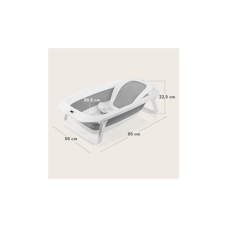 Lionelo - Opvouwbaar babybad met thermometer BABY BUBBLE 2x LR44 Grey Dove