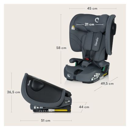 Lionelo - Opvouwbare autostoel NELLY i-Size 76-150 cm Grijs Grafiet