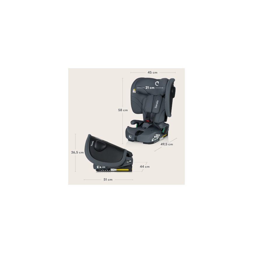 Lionelo - Opvouwbare autostoel NELLY i-Size 76-150 cm Grijs Grafiet