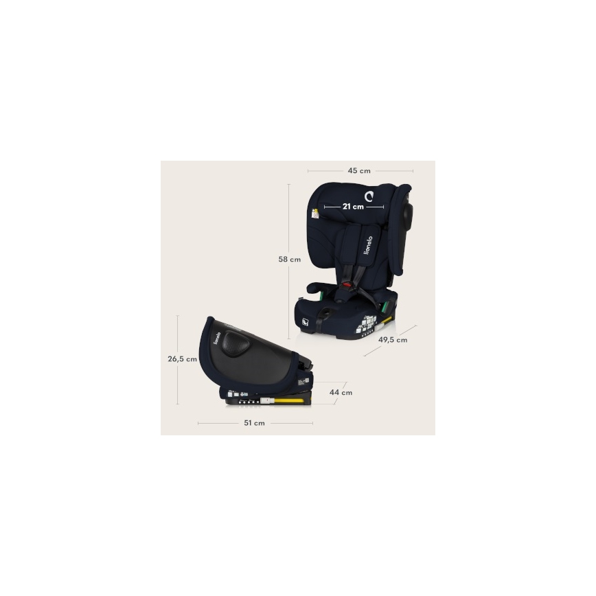 Lionelo - Opvouwbare autostoel NELLY i-Size 76-150 cm navyblauw