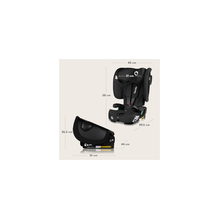 Lionelo - Opvouwbare autostoel NELLY i-Size 76-150 cm Zwart Carbon