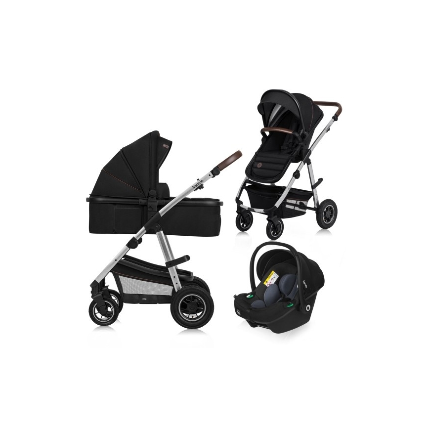 Lionelo - Poussette combinée 3-en-1 AMBER Noir/Argent