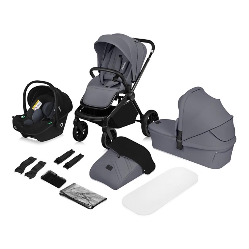 Lionelo - Poussette combinée 3-en-1 MIKA PLUS Gris Stone