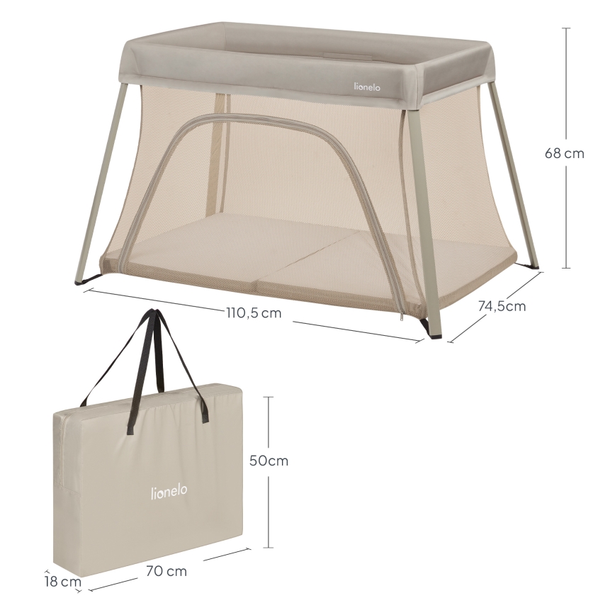 Lionelo - Reisbedje 3-in-1 ALICE Beige/Olijf