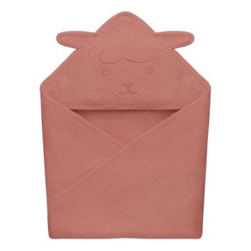 Lionelo - Serviette à capuche en mousseline pour enfants, rouge corail