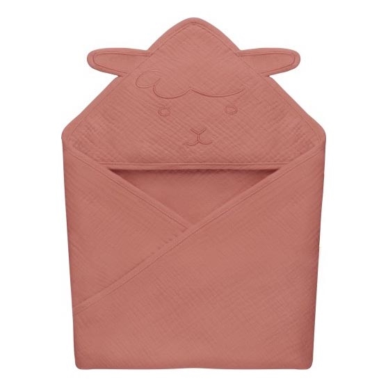 Lionelo - Serviette à capuche en mousseline pour enfants, rouge corail