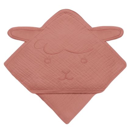 Lionelo - Serviette à capuche en mousseline pour enfants, rouge corail