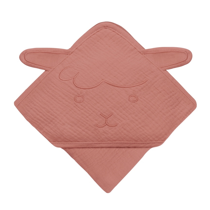 Lionelo - Serviette à capuche en mousseline pour enfants, rouge corail