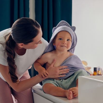 Lionelo - Serviette à capuche pour enfant en mousseline Gris Ciel
