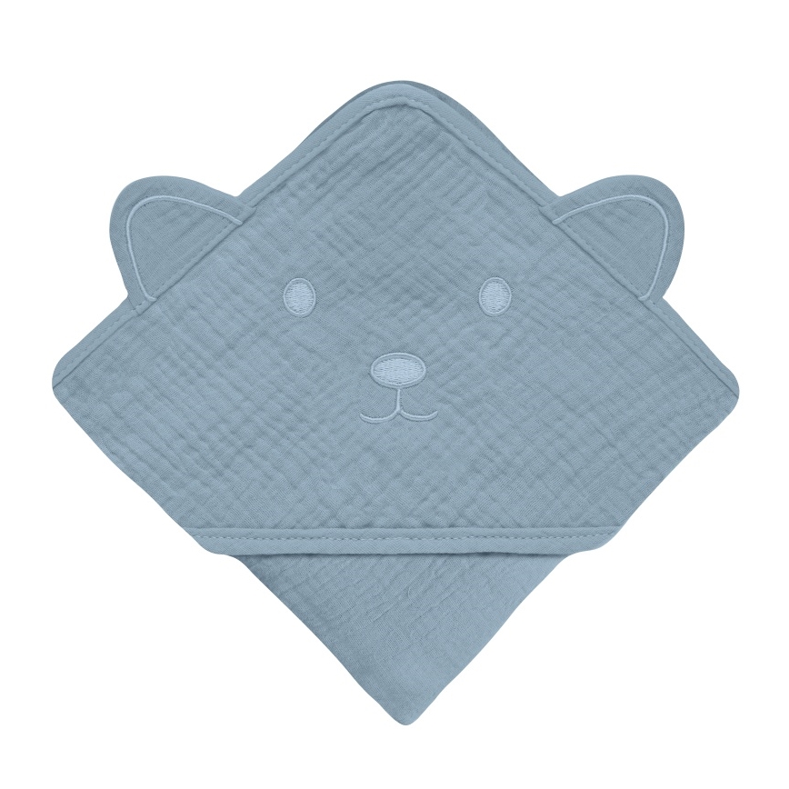 Lionelo - Serviette à capuche pour enfant en mousseline Gris Ciel
