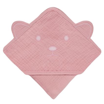 Lionelo - Serviette pour bébé à capuche en mousseline Pink Baby