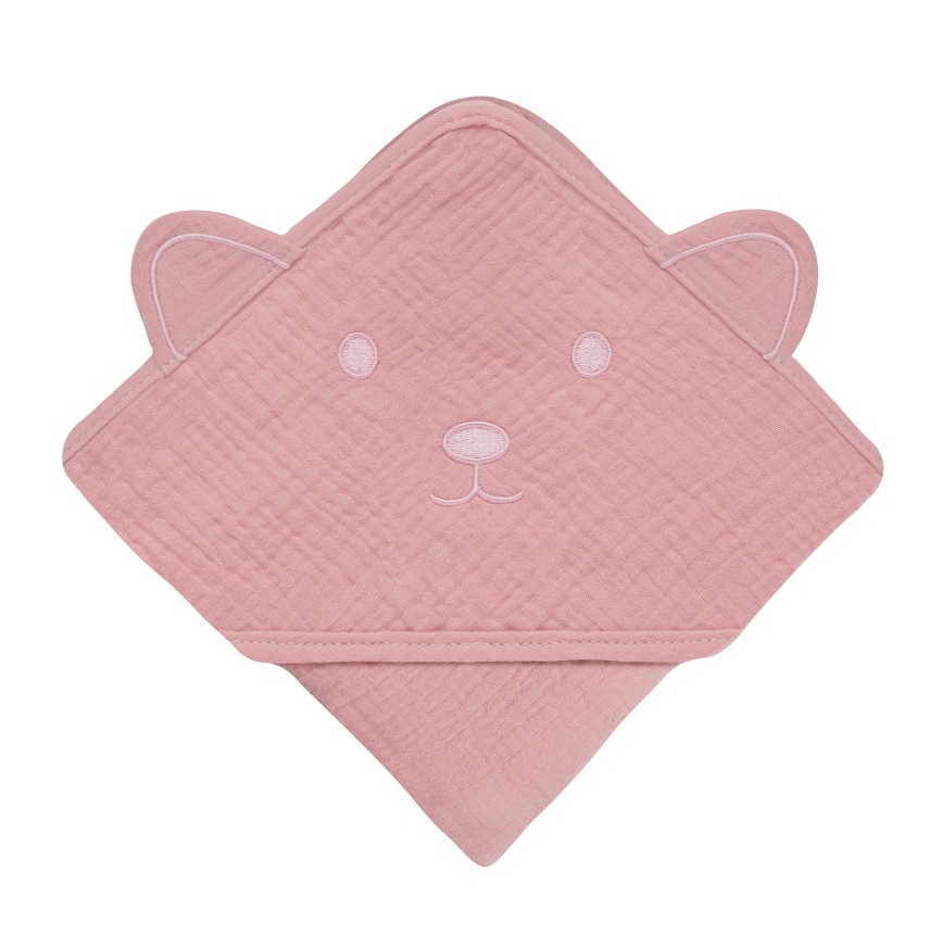 Lionelo - Serviette pour bébé à capuche en mousseline Pink Baby