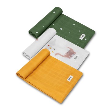 Lionelo - Set van 3 bamboe hydrofiele doeken 70x70 cm Dino