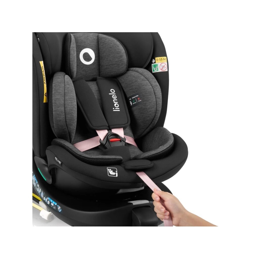 Lionelo - Siège auto avec base pivotante NAVY i-Taille 40-150 cm noir/rose