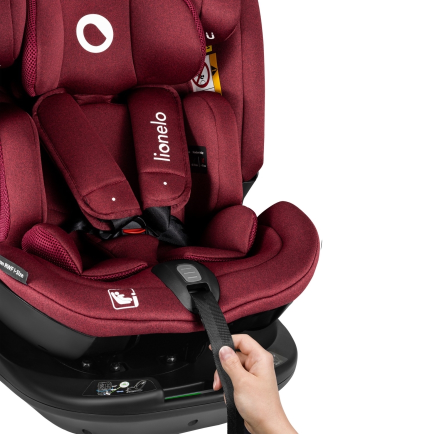 Lionelo - Siège-auto pivotant avec base BASTIAAN i-Size 40-150 cm Rouge bordeaux