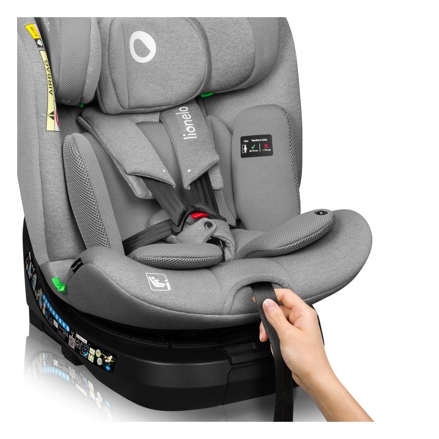 Lionelo - Siège-auto pivotant avec base BRAVE i-Size 40-150 cm Gris pierre