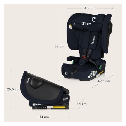 Lionelo - Siège auto pliable NELLY i-Size 76-150 cm Bleu marine