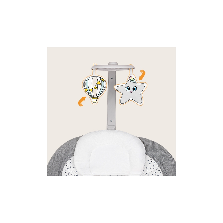 Lionelo - Transat vibrant pour bébé avec mélodie PASCAL 2xAA gris