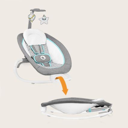 Lionelo - Vibrerend wipstoeltje voor baby's met een melodie PASCAL 2xAA grijs/turquoise
