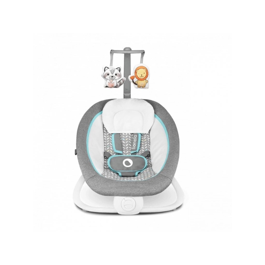 Lionelo - Vibrerend wipstoeltje voor baby's met een melodie PASCAL 2xAA grijs/turquoise