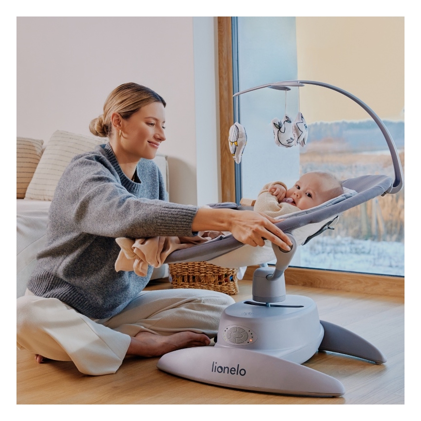 Lionelo - Wipstoel met melodie MELL Beige Sand 4xAA + afstandsbediening