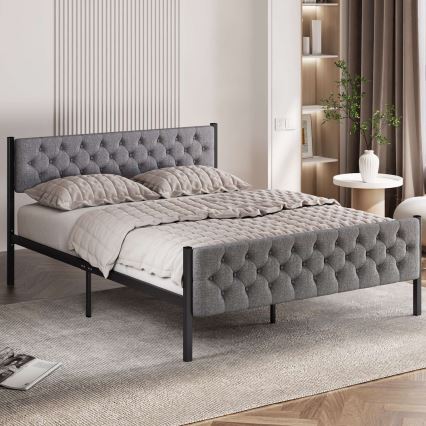 Lit 2 places en métal KAROM 120 x 200 cm, gris — supporte jusqu'à 120 kg