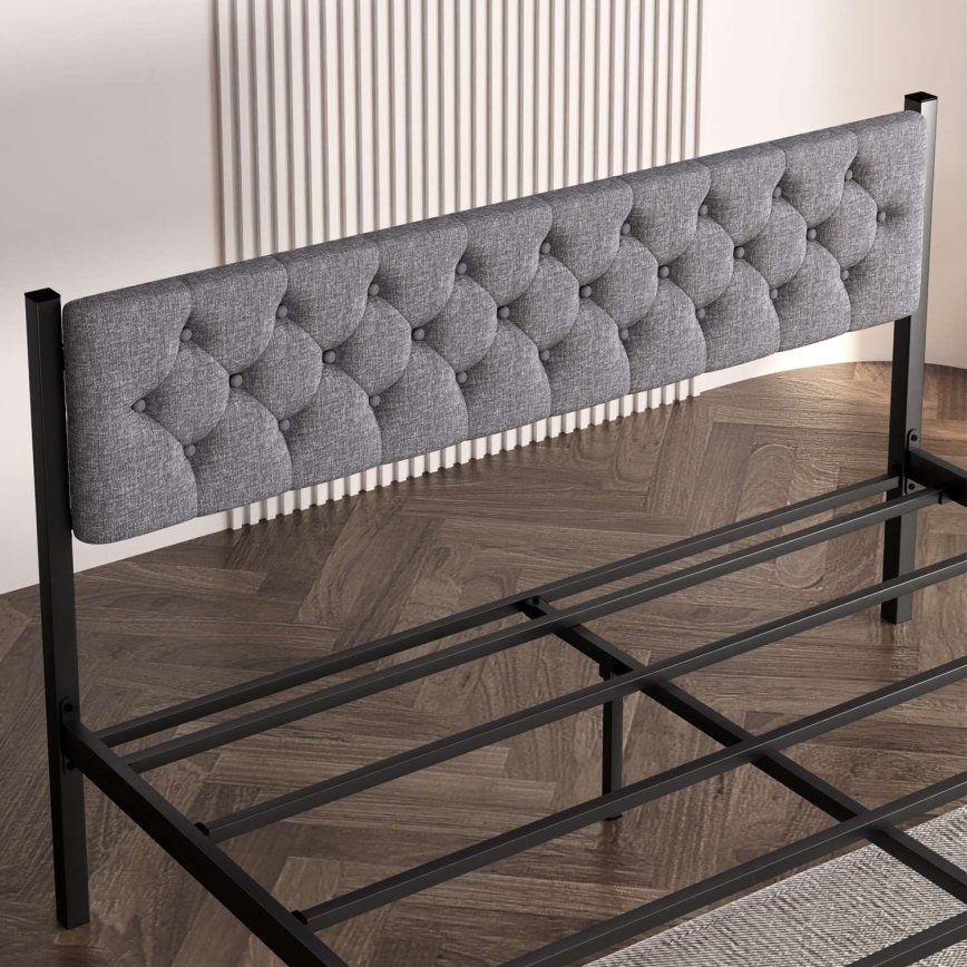Lit 2 places en métal KAROM 120 x 200 cm, gris — supporte jusqu'à 120 kg