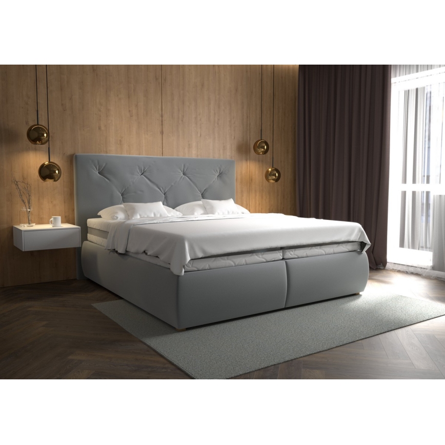 Lit à sommier tapissier avec matelas et surmatelas ELEN 180x200 cm gris