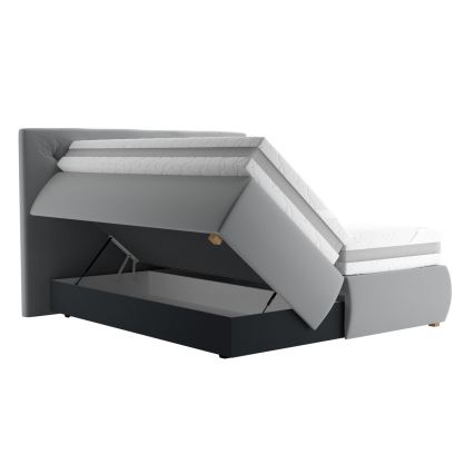 Lit à sommier tapissier avec matelas et surmatelas ELEN 180x200 cm gris
