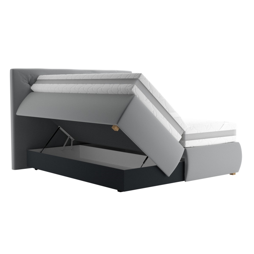 Lit à sommier tapissier avec matelas et surmatelas ELEN 180x200 cm gris
