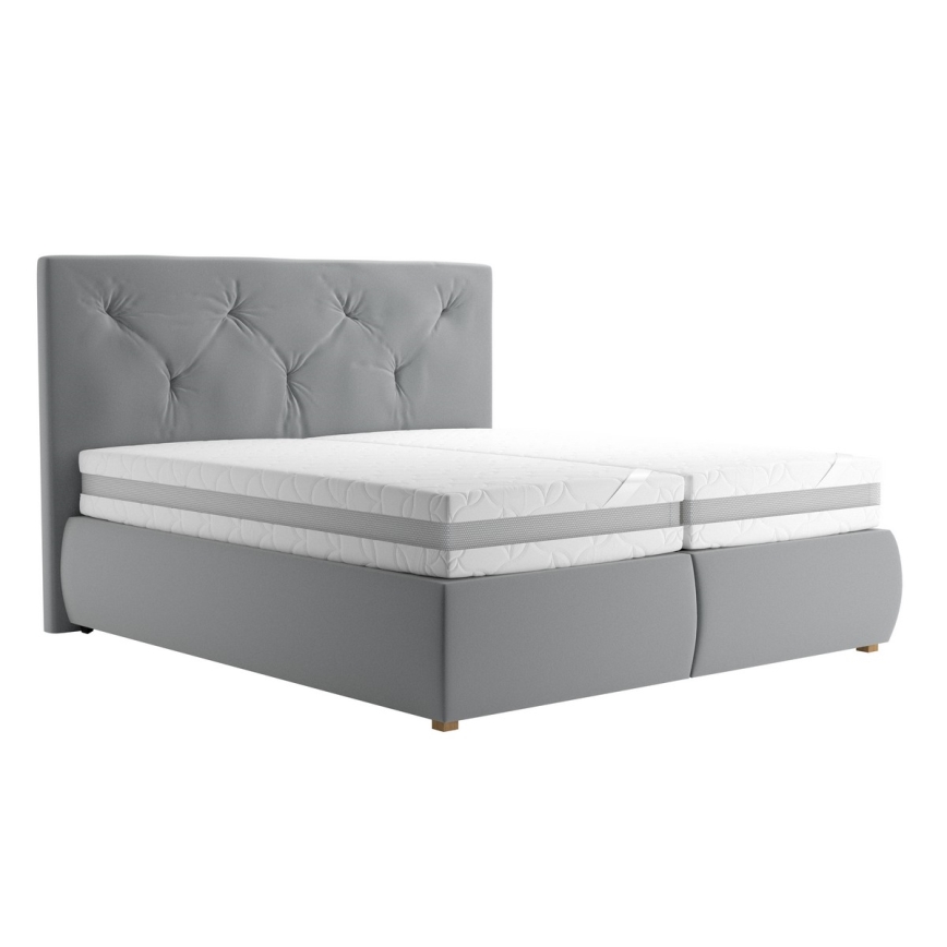 Lit à sommier tapissier avec matelas et surmatelas ELEN 180x200 cm gris