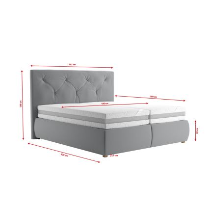 Lit à sommier tapissier avec matelas et surmatelas ELEN 180x200 cm gris