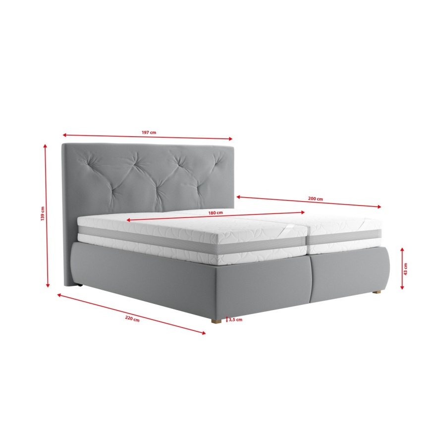 Lit à sommier tapissier avec matelas et surmatelas ELEN 180x200 cm gris