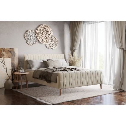 Lit avec tapisserie sans matelas FLORA 160x200 cm beige