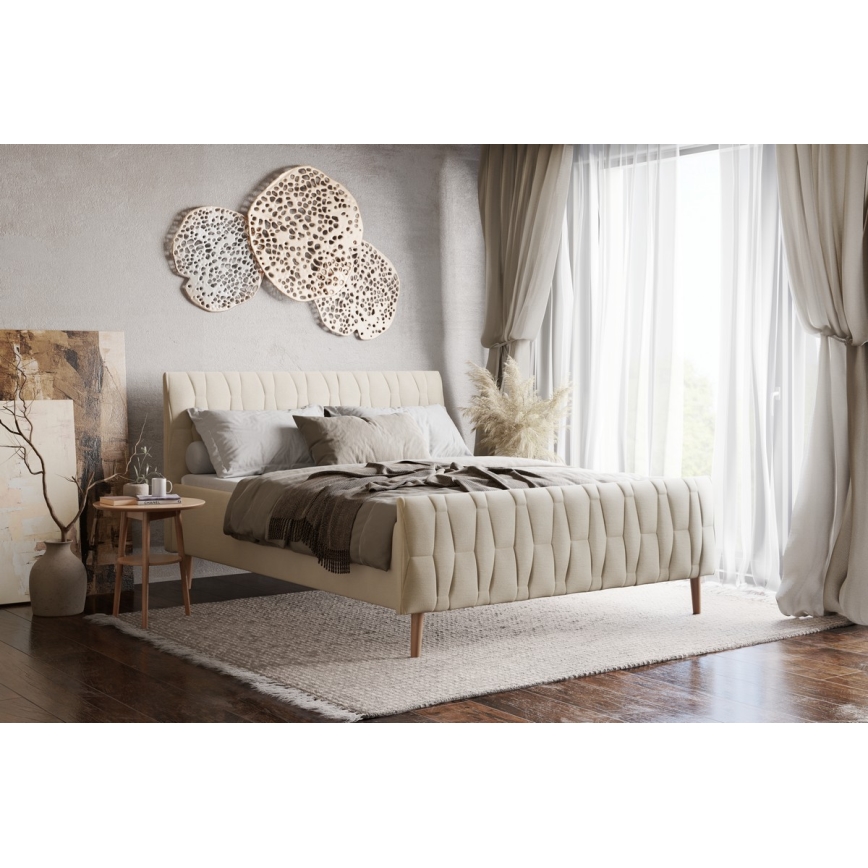 Lit avec tapisserie sans matelas FLORA 160x200 cm beige