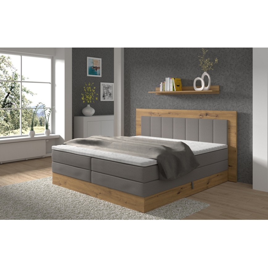 Lit Boxspring avec matelas et surmatelas avec espace de rangement JASMINE 180x200 cm gris