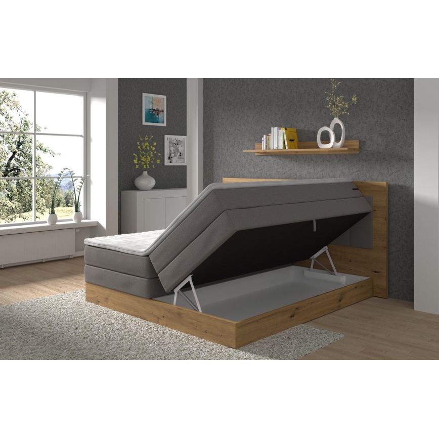 Lit Boxspring avec matelas et surmatelas avec espace de rangement JASMINE 180x200 cm gris