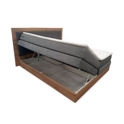 Lit Boxspring avec matelas et surmatelas avec espace de rangement JASMINE 180x200 cm gris