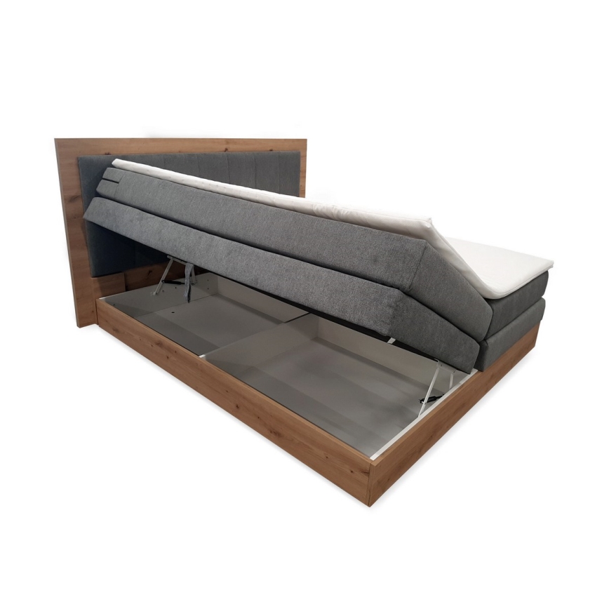 Lit Boxspring avec matelas et surmatelas avec espace de rangement JASMINE 180x200 cm gris