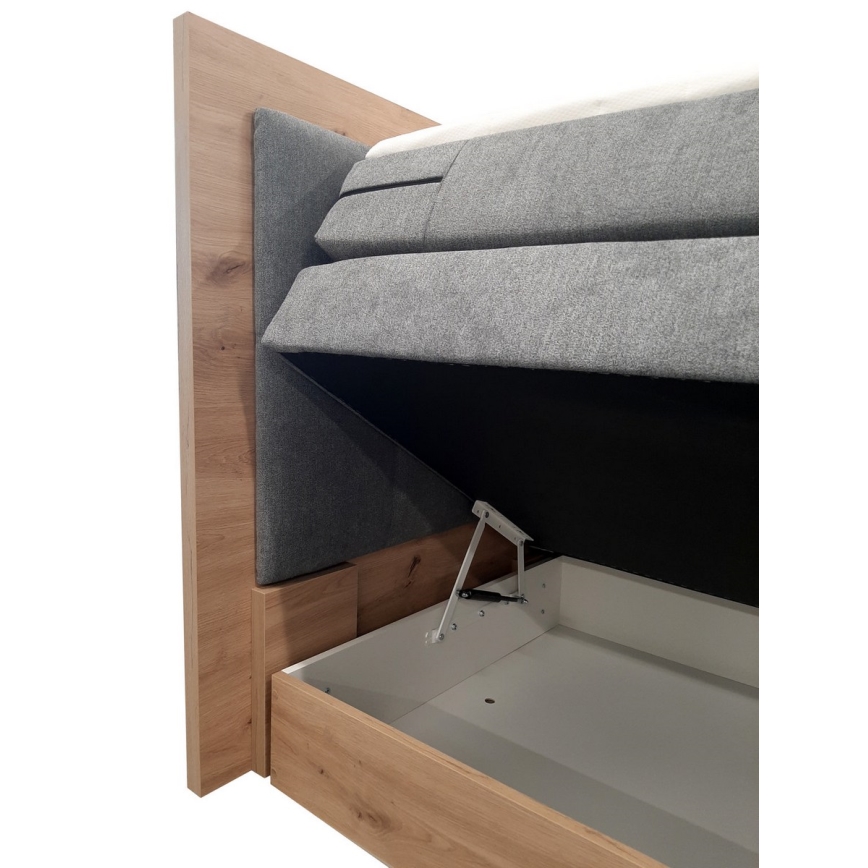 Lit Boxspring avec matelas et surmatelas avec espace de rangement JASMINE 180x200 cm gris