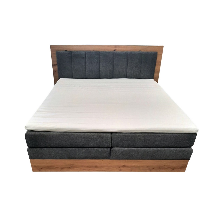 Lit Boxspring avec matelas et surmatelas avec espace de rangement JASMINE 180x200 cm gris