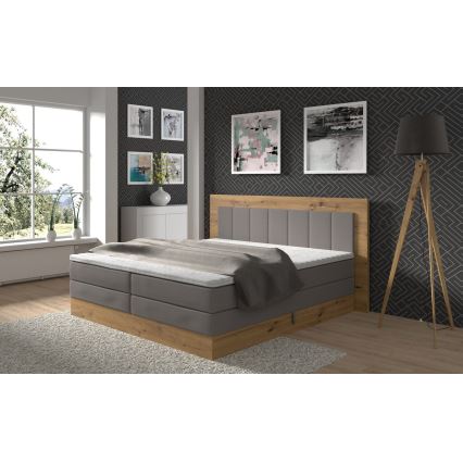 Lit Boxspring avec matelas et surmatelas avec espace de rangement JASMINE 180x200 cm gris