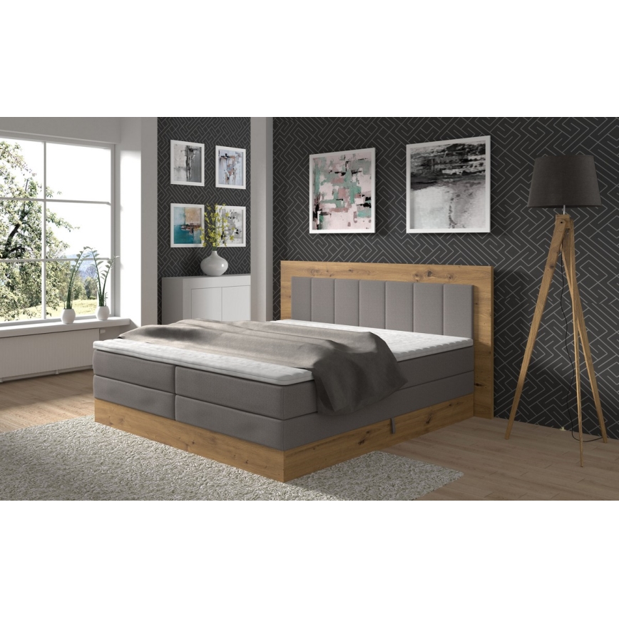 Lit Boxspring avec matelas et surmatelas avec espace de rangement JASMINE 180x200 cm gris