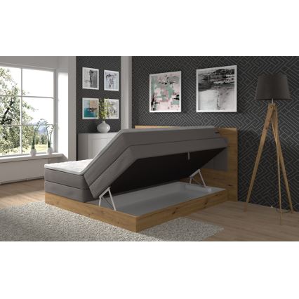 Lit Boxspring avec matelas et surmatelas avec espace de rangement JASMINE 180x200 cm gris