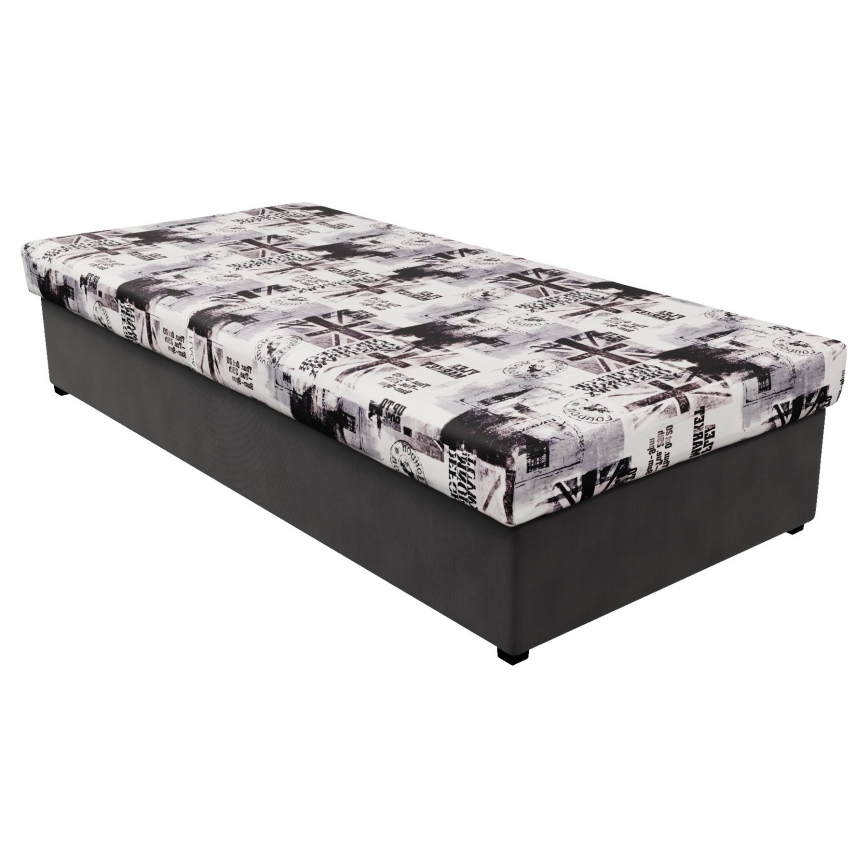 Lit coffre NOE 90x200 avec matelas à ressorts et espace de rangement, gris/noir