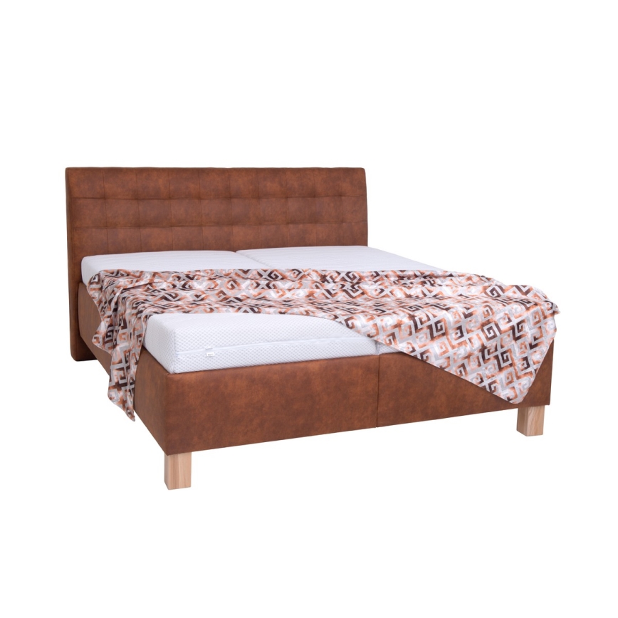 Lit tapissé avec coffre de rangement, sans matelas VIOLET 160x200 cm coloris cognac