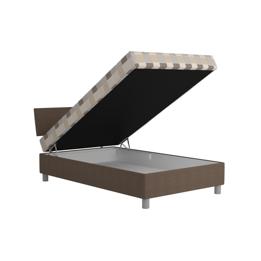 Lit coffre tapissé GEORGE 120 x 200 cm avec matelas marron
