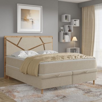 Lit coffre tapissé NAOMI 160 x 200 cm avec matelas inclus, beige